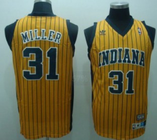 Indiana Pacers #31 Reggie Miller Yellow With Pinstripe Throwback Swingman Jersey