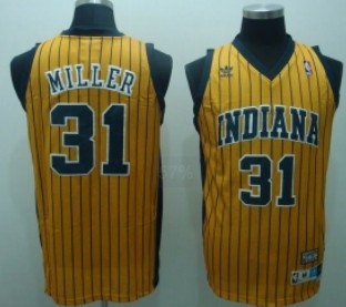 Men's Indiana Pacers #31 Reggie Miller Gold Pinstripe Throwback Swingman Jersey