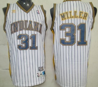 Men's Indiana Pacers #31 Reggie Miller White With Pinstripe Throwback Swingman Jersey