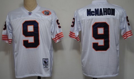 Mitchell&Ness Chicago Bears #9 Jim McMahon White Throwback With Bears Patch Jersey