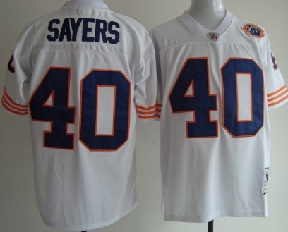 Mitchell&Ness Chicago Bears #40 Gale Sayers White Throwback With Bear Patch Jersey