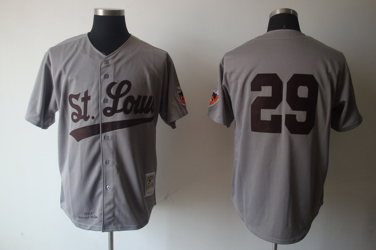 Mens St. Louis Browns #29 Satchel Paige 1953 Gray Wool Mitchell&Ness Throwback Baseball Jersey