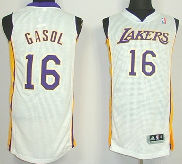 Los Angeles Lakers #16 Pau Gasol Revolution 30 Authentic White Jersey