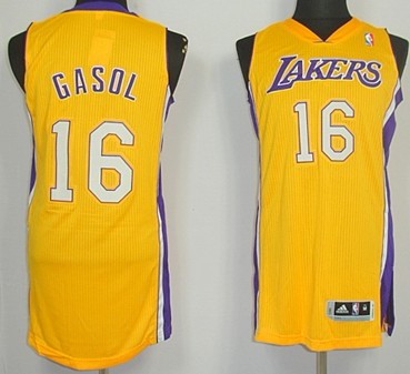Los Angeles Lakers #16 Pau Gasol Revolution 30 Authentic Yellow Jersey