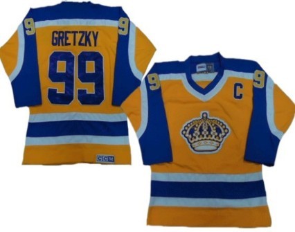 Men's Los Angeles Kings #99 Wayne Gretzky Gold/Purple CCM Vintage Throwback Jersey