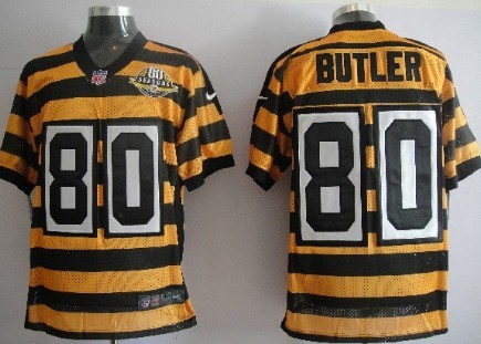 Men's Pittsburgh Steelers #80 Jack Butler Yellow-Black Nik Throwback 80th Patch Jerey