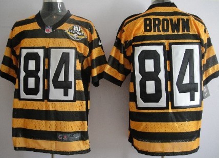 Men's Pittsburgh Steelers #84 Antonio Brown Yellow-Black Nik Throwback 80th Patch Jerey