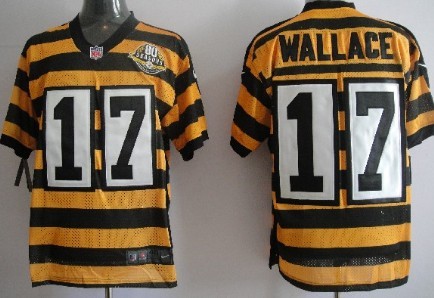 Men's Pittsburgh Steelers #17 Mike Wallace Yellow-Black Nik Throwback 80th Patch Jerey
