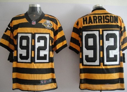Men's Pittsburgh Steelers #92 James Harrison Yellow-Black Nik Throwback 80th Patch Jerey