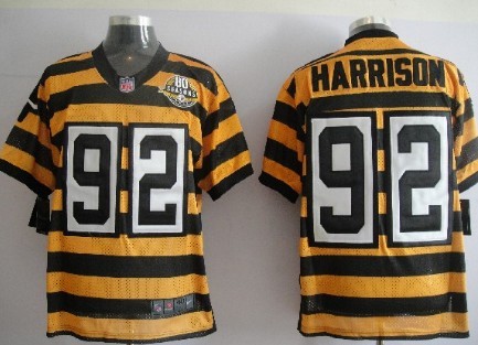 Men's Pittsburgh Steelers #92 James Harrison Yellow-Black Nik Throwback 80th Patch Jerey