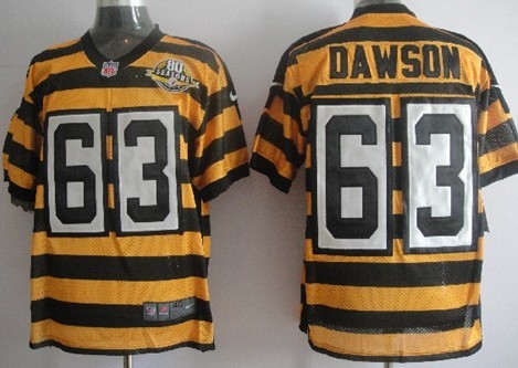 Men's Pittsburgh Steelers #63 Dermontti DawsonYellow-Black Nik Throwback 80th Patch Jerey