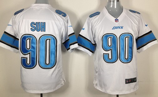 Men's Detroit Lions #90 Ndamukong Suh White Nik Elite Jersey