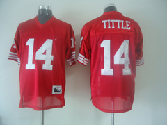 Mens San Francisco 49ers #14 Y.A. Tittle Red Mitchell&Ness Throwback 75TH Jersey