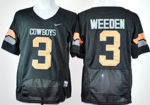 Men's Oklahoma State Cowboys #3 Brandon Weeden Black College Football Jersey