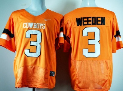 Men's Oklahoma State Cowboys #3 Brandon Weeden Orange College Football Jersey