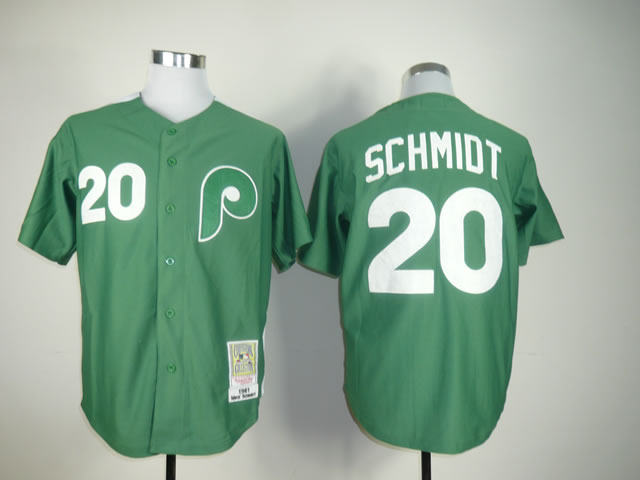 Men's Philadelphia Phillies #20 Mike Schmidt Green button Throwback Jersey