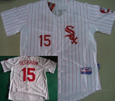 Men's Chicago White Sox #15 Gordon Beckham Jersey White With Red Pinstripe