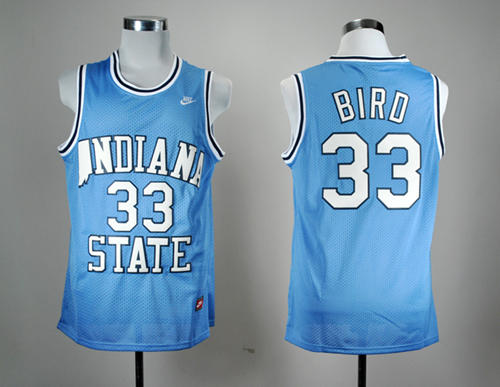 Mens Indiana State Sycamores #33 Larry Bird Light Blue College Basketball Jersey