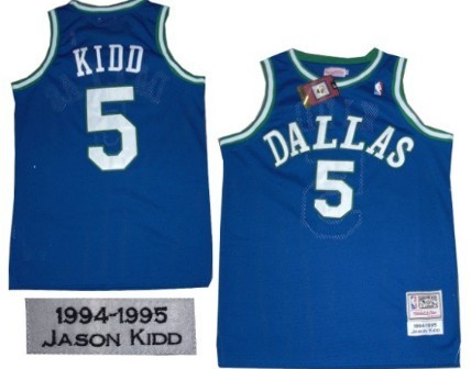 Men's Dallas Mavericks #5 Jason Kidd 1994-95 Light Blue Mitchell&Ness Throwback Jersey