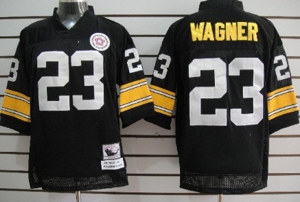 Pittsburgh Steelers #23 Mike Wagner Black Mitchell&Ness Throwback Jersey