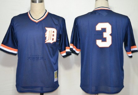 Men's Mitchell&Ness Detroit Tigers #3 Alan Trammell Mesh Batting Practice Navy Blue Throwback Jersey