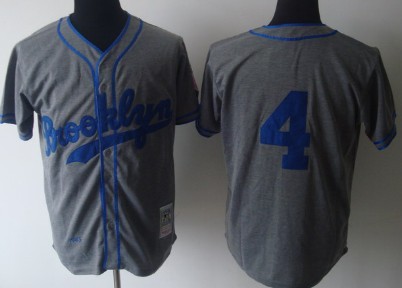 Los Angeles Dodgers #4 Babe Herman 1945 Gray Wool Mitchell&Ness Throwback Jersey