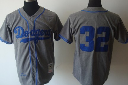 Los Angeles Dodgers #32 Sandy Koufax 1955 Gray Wool Mitchell&Ness Throwback Jersey