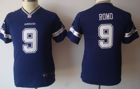 Nike Dallas Cowboys #9 Tony Romo Blue Game Kids Jersey
