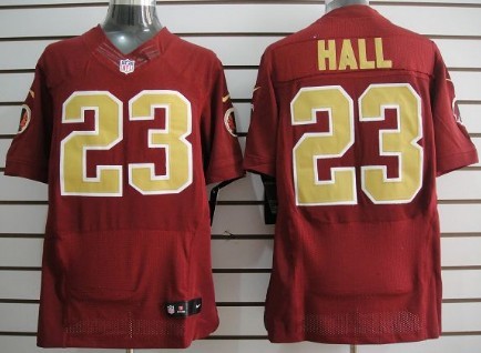 Mens Nike Washington Redskins #23 DeAngelo Hall Red With Gold Elite Jersey