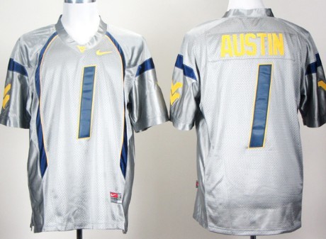Mens West Virginia Mountaineers #1 Tavon Austin Grey Nike College Football Jersey