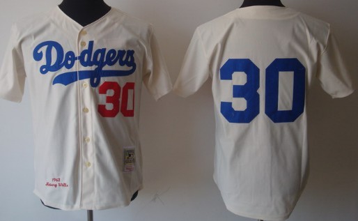 Mens MLB Jersey  Los Angeles Dodgers #30 Maury Wills Cream Throwback