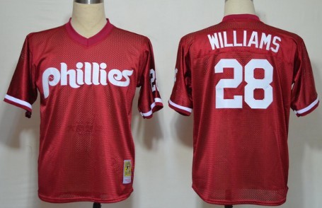 Philadelphia Phillies #28 Mitch Williams Mesh Batting Practice Red Throwback Jersey