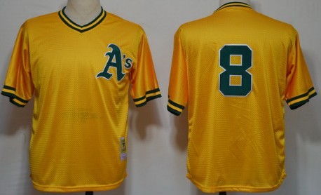 Men's Oakland Athletics #8 Joe Morgan 1984 Mesh BP Yellow Throwback Jersey