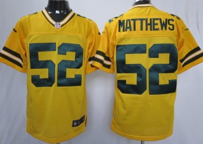 Mens Nike Green Bay Packers Jersey #52 Clay Matthews Yellow Elite style