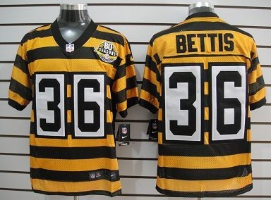 Men's Pittsburgh Steelers #36 Jerome Bettis Yellow-Black Nik Throwback 80th Patch Jerey