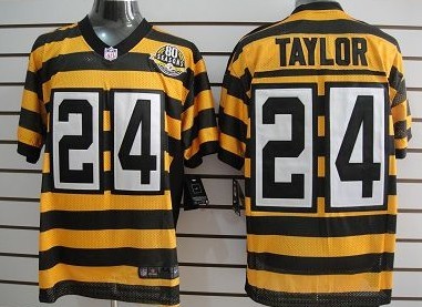 Men's Pittsburgh Steelers #24 Ike Taylor Yellow-Black Nik Throwback 80th Patch Jerey