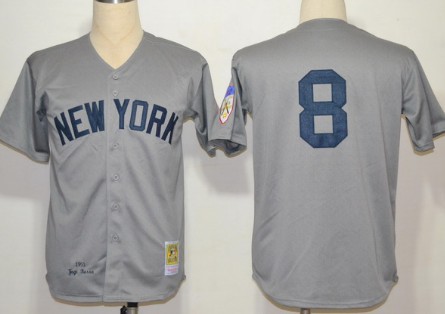 Men's Mitchell&Ness New York Yankees Jersey #8 Yogi Berra 1951 Gray Wool  Jersey