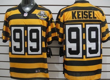 Men's Pittsburgh Steelers #99 Brett Keisel Yellow-Black Nik Throwback 80th Patch Jerey