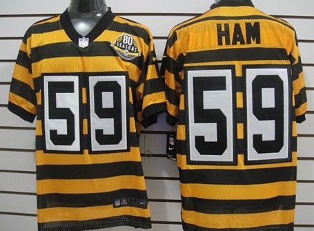 Men's Pittsburgh Steelers #59 Jack Ham Yellow-Black Nik Throwback 80th Patch Jerey
