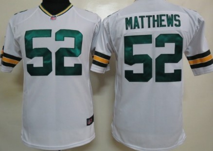 Kids Nike NLF Game Jersey Green Bay Packers #52 Clay Matthews White 