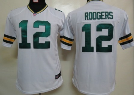 Kids Nike NLF Game Jersey Green Bay Packers #12 Aaron Rodgers White 