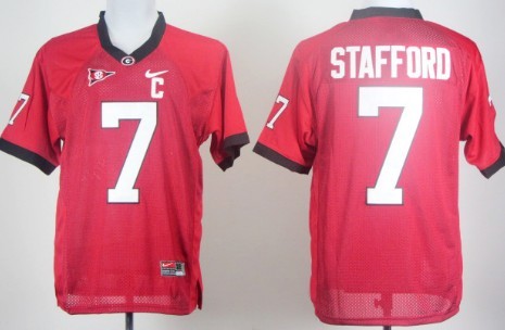 cheap college football jersey Georgia Bulldogs #7 Matthew Stafford Red with C Patch 