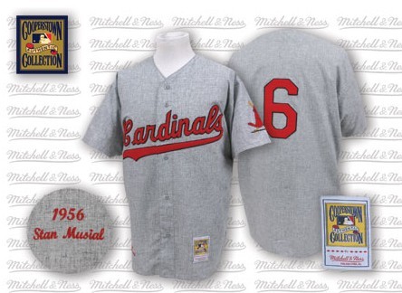 Men's St. Louis Cardinals #6 Stan Musial 1956 Gray Wool Throwback Jersey