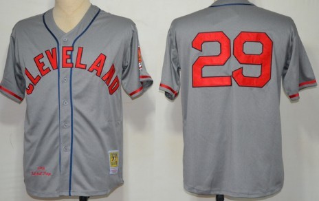 Men's Cleveland Indians Retired Player #29 Satchel Paige 1948 Gray Wool Throwback Jersey