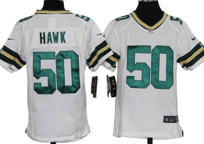 Nike Green Bay Packers #50 A.J. Hawk White Game Kids Jersey