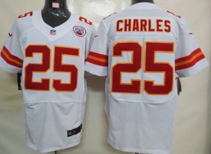 Men's Kansas City Chiefs #25 Jamaal Charles White Nik Elite Jersey