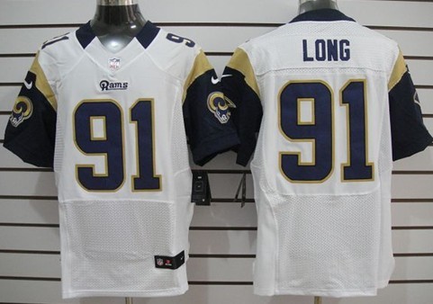 Men's St. Louis Rams #91 Chris Long White Nik Elite Jersey