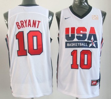 Men's 1992 Olympics Team USA Basketball #10 Kobe Bryant White Throwback Jersey