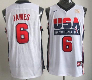 Team USA Basketball #6 LeBron James White Throwback Jersey