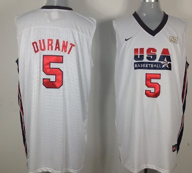 Team USA Basketball #5 Kevin Durant White Throwback Jersey